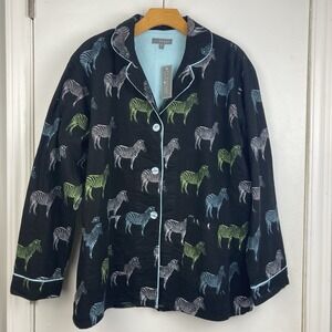 PJ Salvage NWT Flannel Pajama Top Long Sleeve Button Down‎ Multicolor Zebra sz M